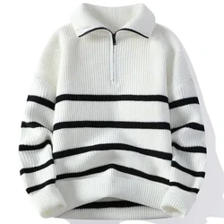 Pull rayé chaud pour hommes, nouvelle tendance, décontracté, ample, confortable, épais, grande taille, automne et hiver, M-4XL