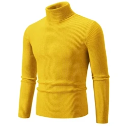 Nuevo jersey de punto a rayas verticales con cuello alto para hombre, suéter informal de moda de Color sólido, suéter versátil Simple para hombre