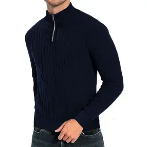 Maglione da uomo autunno inverno con cerniera collo a mezza altezza pullover tinta unita lavorato a maglia maglione di media lunghezza maschile a righe elastiche calde e morbide