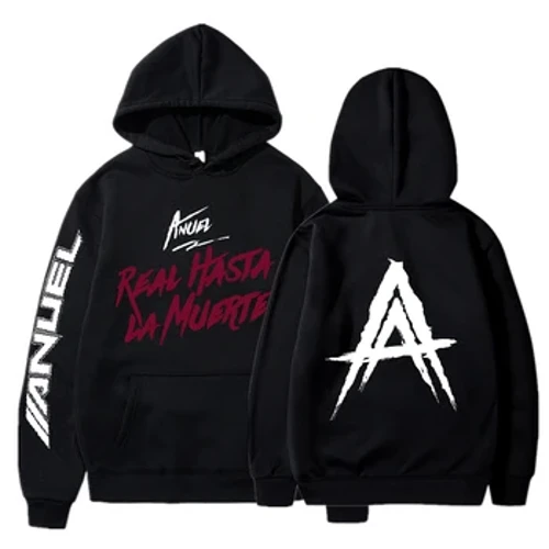 Anuel AA Album Real Hasta La Muerte sudaderas con capucha de moda para hombre, sudaderas de manga larga, sudaderas informales para mujer, ropa de calle Harajuku, Jersey con capucha