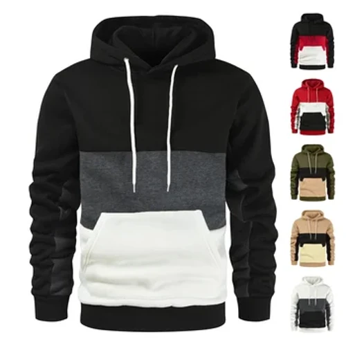 ฤดูใบไม้ผลิใหม่ผู้ชายแฟชั่นการจับคู่สีSweatshirtยุโรปและอเมริกาSplicingกีฬาสบายๆHoodieกีฬาPullover M-4XL