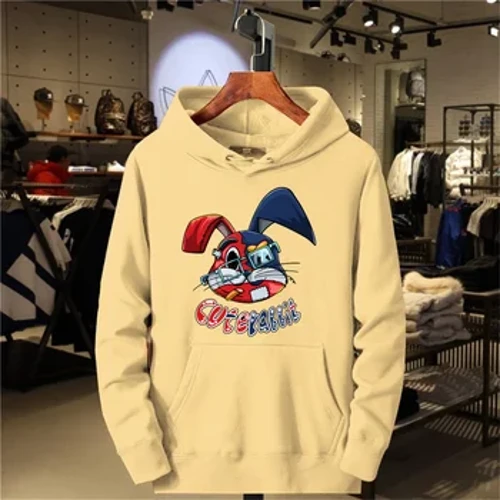 2024 New Trendy Rabbit Print Felpa da uomo oversize in cotone felpato con cappuccio Autunno e inverno caldo pullover camicia casual