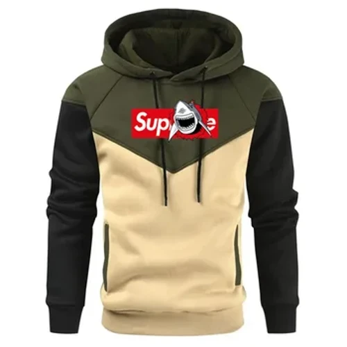 Ropa informal estilo Hip Hop, nueva moda, Sudadera con capucha empalmada, estampado de tiburones, sudaderas con capucha informales para hombre, sudaderas y camisetas de lana, Jersey