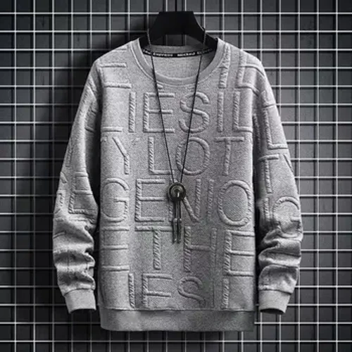 Pria Musim Semi Musim Gugur O-Neck Lengan Panjang Pullover Sweatshirt Huruf Cetak Warna Solid Longgar Fit Atasan Kasual Streetwear