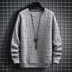 Pria Musim Semi Musim Gugur O-Neck Lengan Panjang Pullover Sweatshirt Huruf Cetak Warna Solid Longgar Fit Atasan Kasual Streetwear