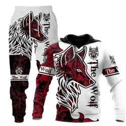 Lup Imprimat 3d Hanorac Pantaloni Costum Bărbați Toamnă și Iarnă Ocazional Hanorac Pulover Bărbați Set Trening Moda Costum de îmbrăcăminte pentru bărbați