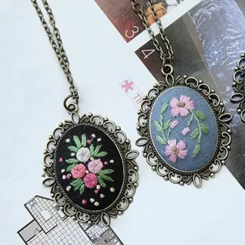 Kit Pendant Bordir Kalung Liontin Bordir Kanthi Benang Jarum Kanggo Kerajinan Seni DIY