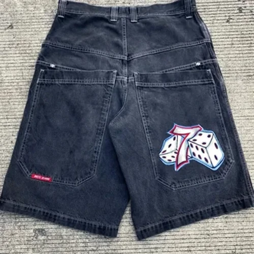 JNCO Şort Y2K Harajuku Hip Hop Şanslı Zar Grafik Baskı Retro Baggy Denim Spor Şort Gotik Erkekler basketbol şortu streetwear