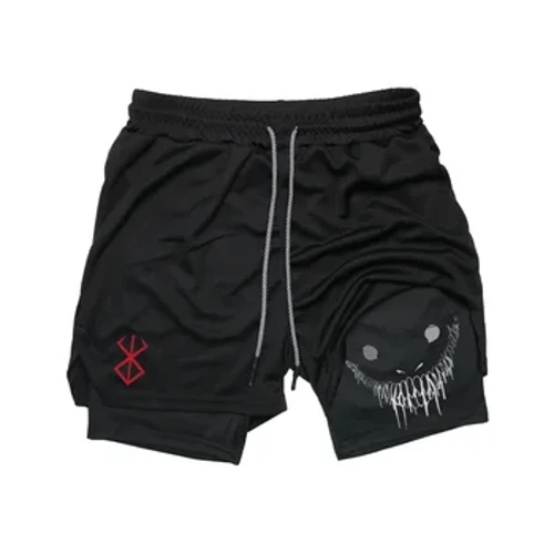 Anime Berserk Running Shorts Männer Fitness Gym Training 2 an 1 Sports Shorts Quick Dry Workout Jogging Double Deck Summer