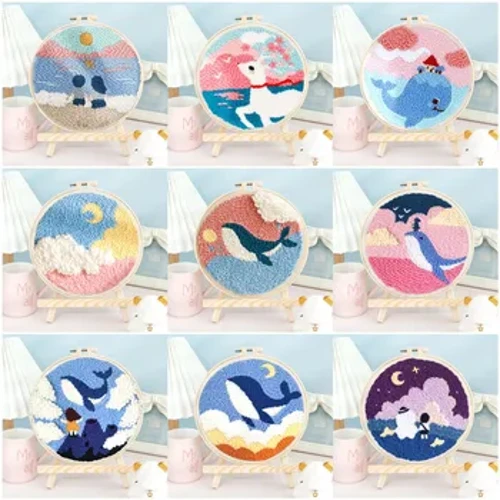 Punch Jarum Bordir Kit dengan Benang Pemandangan Laut Dolphin Pola Starter Kit Set Cross Stitch Alat untuk Orang Dewasa Anak Hadiah