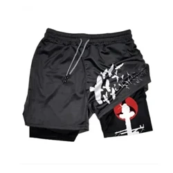 Fashionable Casual Anime Print 2-in-1 Men's Compression Shorts Sports Quick-Drying Shorts with Pockets Gym Workout Fitness S-5XL
