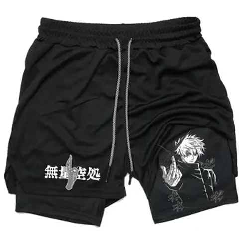 Anime Compressie Shorts Zomer Sportkleding Heren GYM 2 In 1 Training Workout Mannelijke Fitness Sport Shorts