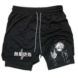 Anime Compression Shorts Summer Sportswear Männer Gym 2 An 1 Training Workout Männlech Fitness Sport Shorts