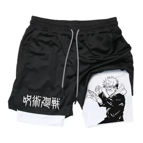 Itadori Yuji 2 in 1 compressieshorts voor heren Anime Jujutsu Kaisen prestatieshorts Basketbalsport Gymshorts met zakken