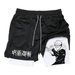 Itadori Yuji 2 in 1 konpresio galtza laburrak gizonezkoentzat Anime Jujutsu Kaisen Errendimenduko galtza laburrak Saskibaloi Kirol Gimnasioko galtza laburrak poltsikoekin