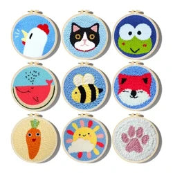 Cute Cartoon Animal Punch Needle Embroidery Kit para sa mga Nagsisimula Soft Yarn Needlework Embroidery Set Home Decor