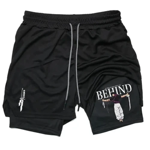 Anime 2 in 1 Shorts Rith Fir Sciorta Giomnáisiam Spórt dhá stór Aclaíochta Pants Shorts Aclaíochta Fir Éadaí Spóirt Tógáil Coirp