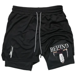 Anime 2 in 1 Shorts Rith Fir Sciorta Giomnáisiam Spórt dhá stór Aclaíochta Pants Shorts Aclaíochta Fir Éadaí Spóirt Tógáil Coirp