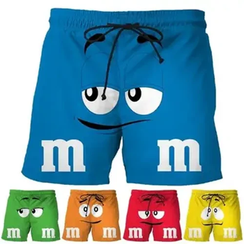 Iýmit M & M-iň şokolad noýba kenar şortikleri Erkekler gülkünç çagalar 3D çap edilen multfilm salkyn buz şortikli köýnek şortik tomus ýüzmek magistraly