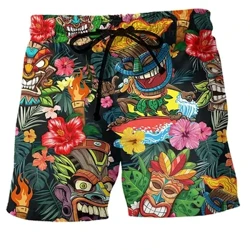 Colorful Graffiti 3D Printed Surfing Board Shorts Keren Musim Panas Street Hip Hop Swim Trunks Kanggo Pria Anak-anak Liburan Pantai Celana Pendek