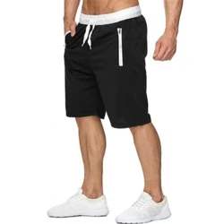 Männer Sports Pocket Solid Drawstring Board Trunk Beach Short Hosen Shorts Summer Dënn Hosen Zippered Pocket Loose Sweatpants