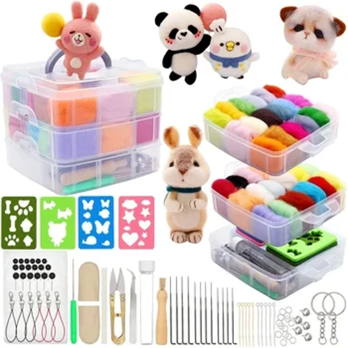 Nadel Felting Kit 109PCS Set Woll Roving 36 Faarwen mat Filz Tools a Späicherkëscht Nadel Felting Starter Kit fir DIY Craft