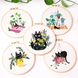 Embroidery Kits Cat Landscape Embroidery Stitching Kits With Hoop Art  Needle Thread DIY Crafts Ornament Sewing Accessorie