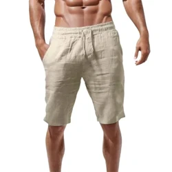 2024 Yangi paxta zig'irdan tikilgan erkaklar shimlari yozgi nafas oladigan tekis rangli zig'ir qisqa shimlar Fitness ko'cha kiyimi S-3xl