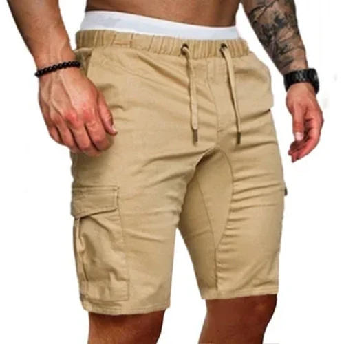 Shorts bhFear Lasta Shorts Samhraidh Corr Fir Soladach Dath Lasta Gearr Ilphócaí Tarraingthe An Cúigiú Pants Loose Corr-Pant Gearr