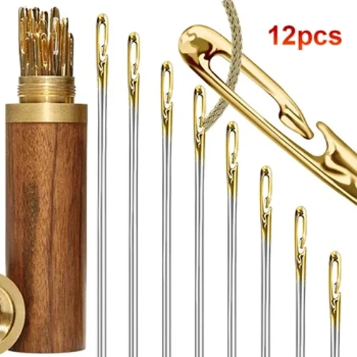 12pcs Blind Needle Matatanda Needle-side Hole Hand Sambahayan Hindi kinakalawang na Asero Pananahi Hindi Kailangang Threading Apparel Pananahi DIY