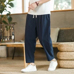 2023 Trowsus Dynion Ffasiwn Lliain Cotwm Pants Achlysurol Shorts Rhydd Anadlol Joggers Syth