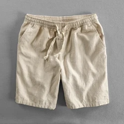 Vải Lanh Cotton Mùa Hè Quần Short Đi Biển Quần Nam Bán Màu Rời Dây Rút Crop Thanh Niên Quần Short Nam Quần 6XL 5XL 4XL