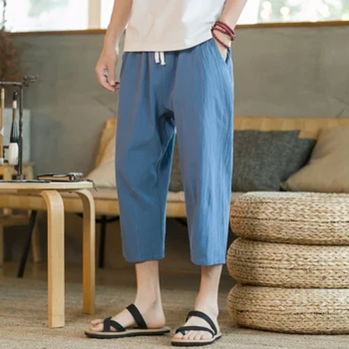 Quần Nam Mùa Hè Vải Lanh Cotton Thời Trang Quần Quần Short Ống Suông Quần Dạo Phố