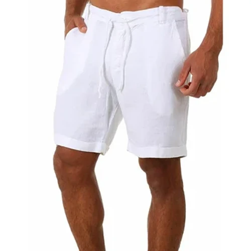 Nya herrshorts i bomull och linne Causal-byxor Man sommar Andas Enfärgad linnebyxa Fitness Streetwear S-4XL