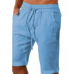Nam Vải Lanh Cotton Quần Short Rời Thể Thao Quần Short Đi Biển Mùa Hè Nam Quần Shorts Soild Quần Short Tập Gym Túi Dài Thấm Hút Mồ Hôi Cho Nam Quần Áo