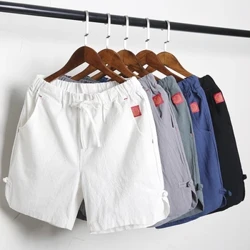 Shorts casuais masculinos com cordão sólido, calças curtas confortáveis ​​de algodão e linho, roupas masculinas para academia e corrida