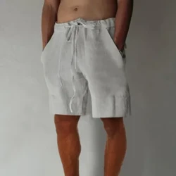 Shorts de linho de algodão masculino verão moda respirar leve fino bermuda shorts masculino com cordão solto beach wear bottoms