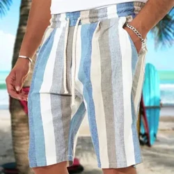 2022, pantaloni scurți din faux in dungi pentru bărbați, de modă ocazională, de culoare uni, pantaloni scurți de vară pentru bărbați, pantaloni scurți respirabili din in