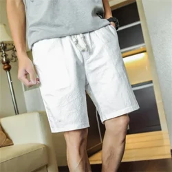 Quần short vải lanh cotton thường ngày trắng  Quần rộng rãi mùa hè túi dây rút  Nam quần short trang phục dạo phố Quần áo hàng ngày Quần dài cortos