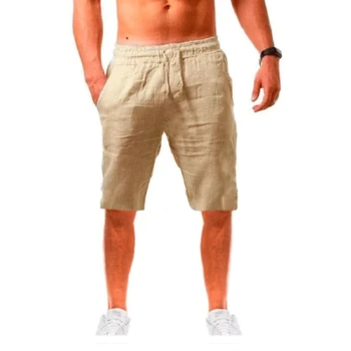 Uudet miesten puuvillaiset pellavashortsit housut Miesten kesällä hengittävät yksiväriset pellavahousut Fitness Streetwear nauhalliset alaosat