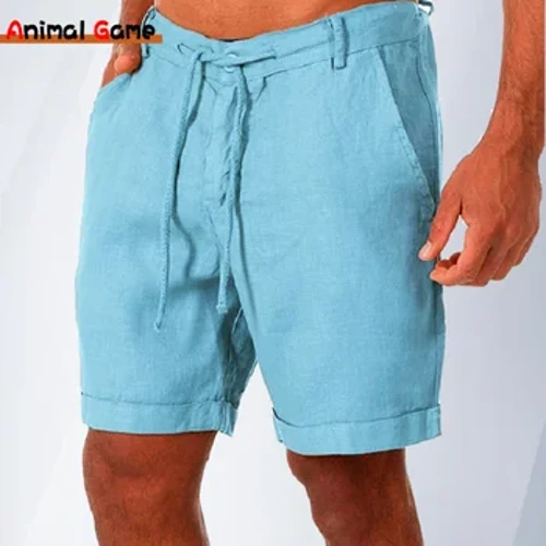 Sommarmode Herr Linne Shorts Herr Cotton Beach Short Ny Vild Fritid Lös Solid Cargo Shorts för Herr Sweatshorts