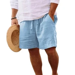2023 moda nova verão masculino sólido curto casual shorts com cordão respirável calças de praia algodão linho calções esportivos