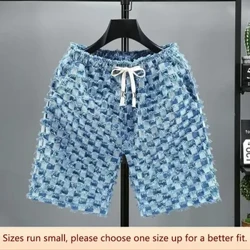 Pantaloni scurți din denim cu franjuri, în carouri, la modă, pentru bărbați, femei, vintage, cu picioare drepte, pantaloni în cinci puncte