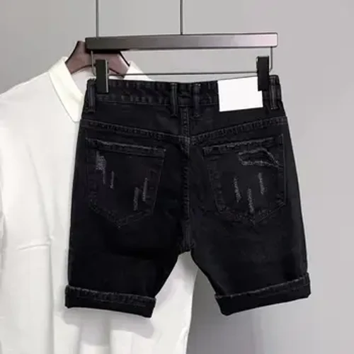 Kratke hlače sa patent zatvaračem u struku Elegantne muške traper hlačice s poderanim džepovima u krpicama Ulična odjeća do koljena Moda za ljeto