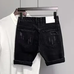 Kratke hlače sa patent zatvaračem u struku Elegantne muške traper hlačice s poderanim džepovima u krpicama Ulična odjeća do koljena Moda za ljeto