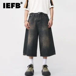 Arddull Corea IEFB Jeans Hen Ddynion Haf Rhydd Coes Eang Gwryw Byrion Hyd Pen-glin 2023 Trowsus Denim Ffasiwn Newydd Wedi'i Golchi 9A8825