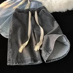 Quần short denim ống rộng cho nam Quần short denim đi biển nhanh khô có dây rút co giãn Thắt lưng có túi mùa hè Quần short ống rộng