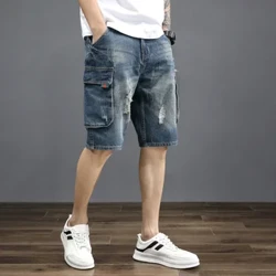 Quần Short Denim dáng rộng cho nam mùa hè Quần Short Jean Lỗ Thời Trang Hàn Quốc