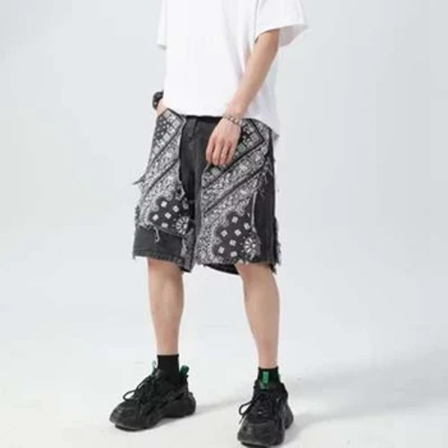 Shorts Denim na bhFear Cló Samhraidh Denim Shorts Stíl Mheiriceánach Geansaí Ócáideacha Scaoilte D'Fhir Y2K Faisean Jean Shorts Samhraidh