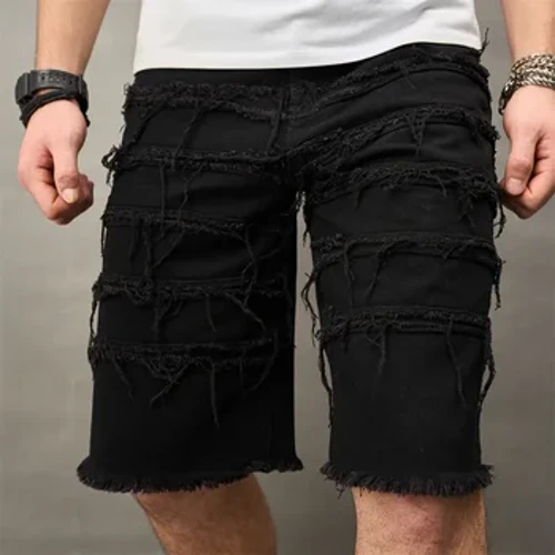 Mùa Hè Dạo Phố Thời Trang Ghép Nam Thẳng Quần Short Denim Chắc Chắn Nam Giày Lười Jean Năm Điểm Quần